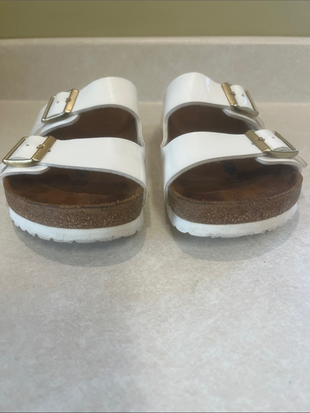 Birkenstock White Two-Strap Patent Slide Sz 5-51/2 (36) Great Condition - Picture 11 of 13